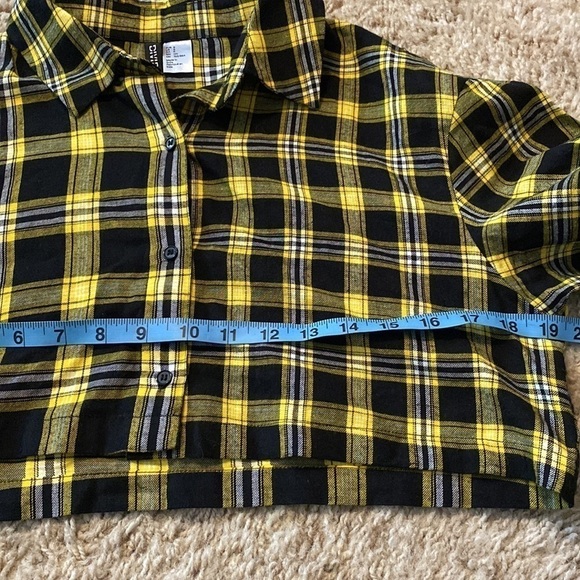 H&m Divided Ylw Plaid LS Short Crop Top (S) - Picture 6 of 8